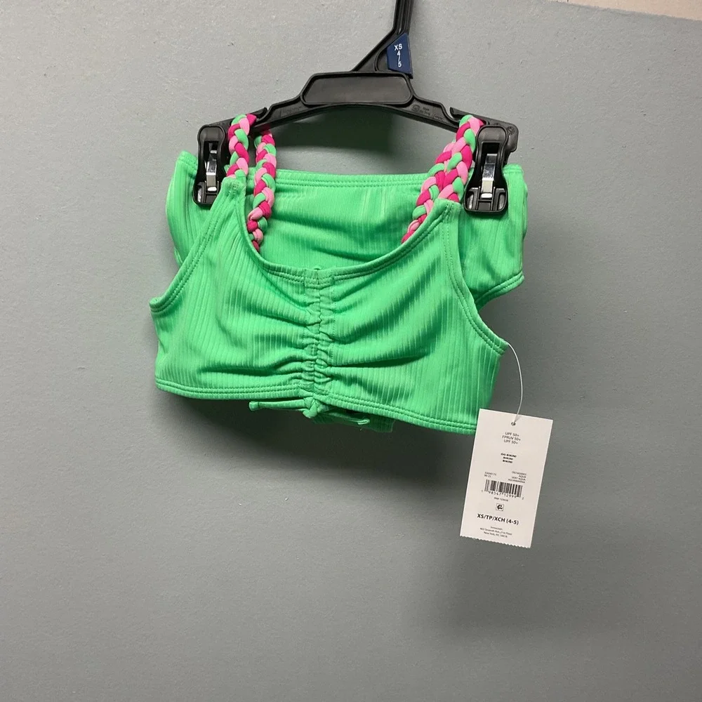 Ocean & Co Girls Aqua Ribbed Bikini Set Bra Top Bottoms Size XS 4‎ 5 UPF 50+